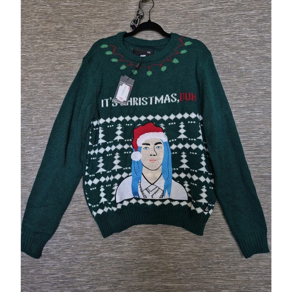 American Stitch Sweater Mens 2XL Green It's Christmas Duh Ugly Graphic Pullover